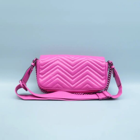 100% Authentic GUCCI GG Marmont Fuchsia Leather Shoulder Bag 1595-101324 - Picture 2 of 12